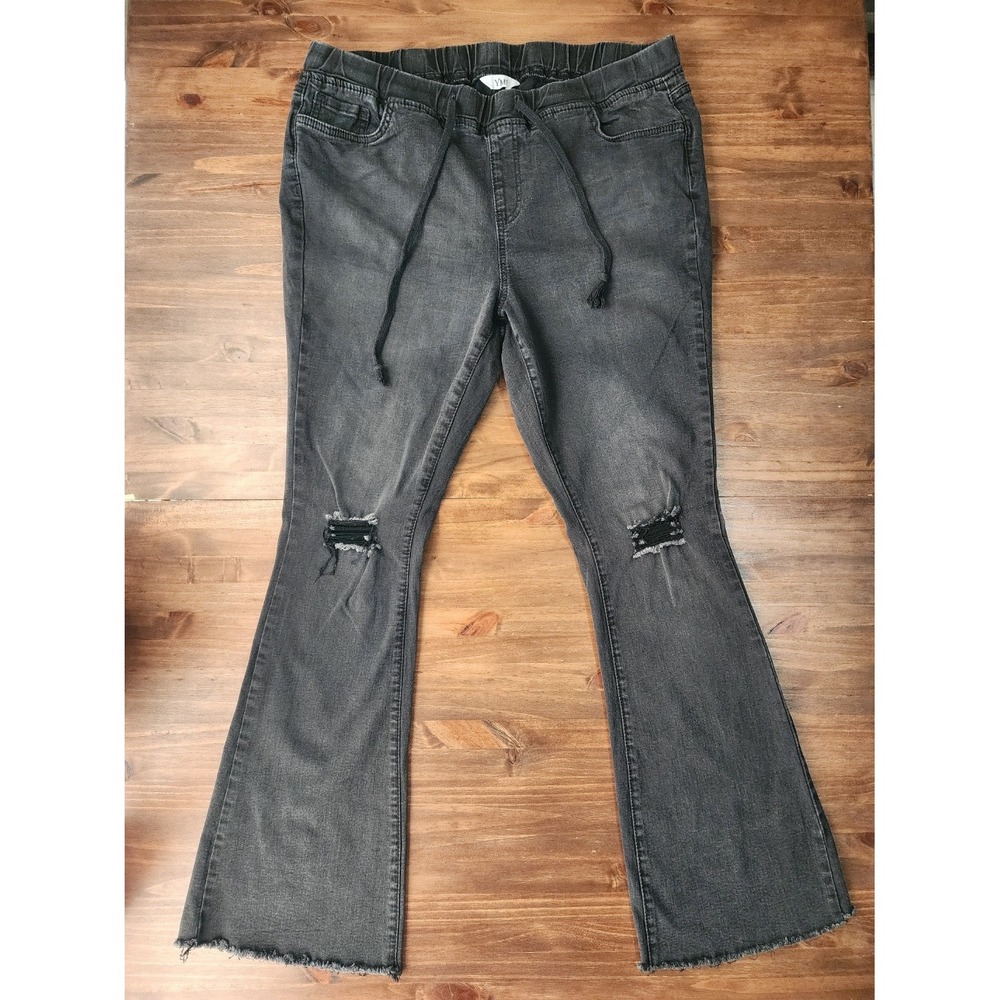 YMI Y2K Grunge Flare Jeans Raw Hem Pull On Jogger Plus Size 1X Gray